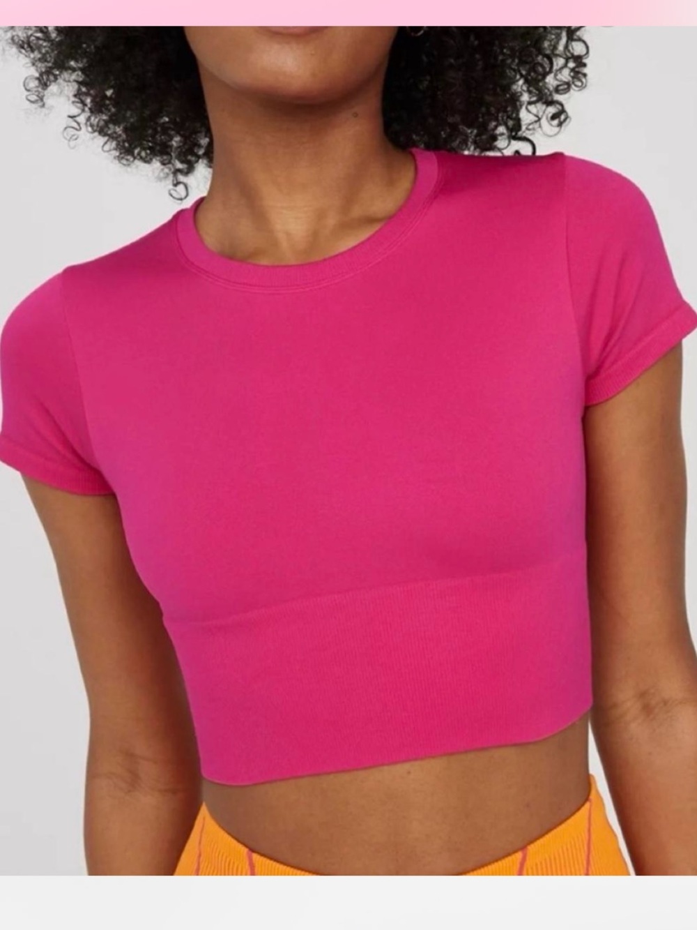 Offline Aerie Seamless Cropped Short Sleeve Bright Pink Crewneck stretch thick M